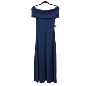 Rosetta Getty Cotton Off the Shoulder Navy Maxi Dress Size M